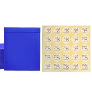 45 Pc Seller Bundle: 20 Royal Blue 4x8” Bubble Mailers & 25 Thank You Stickers